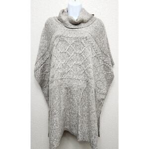 Westbound Tan Marled Cable Knit Cowl Neck Poncho XL Leather Snap Detail Collar